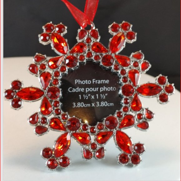 Christmas Tree Photo Frame Ornament Bejeweled Red Rhinestone and Metal - Picture 1 of 2